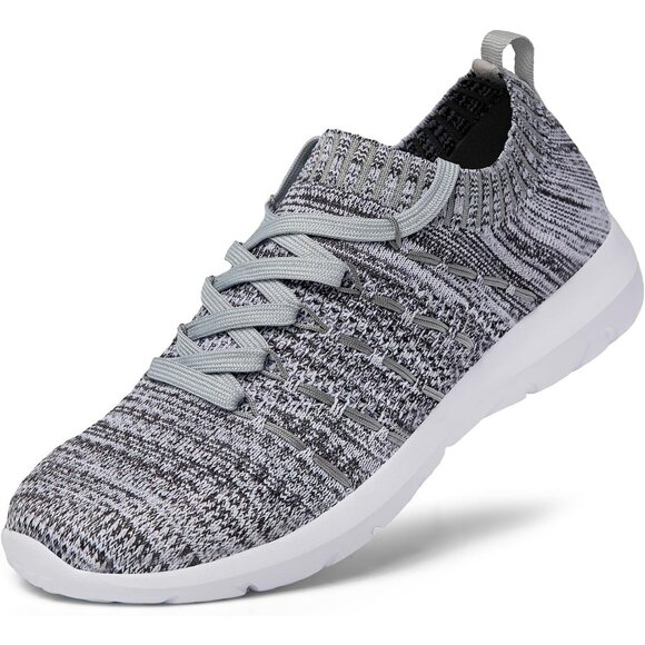 Women White-Grey Running Breathable Knitting flexible Mesh Sports Shoes Sneakers - Picture 1 of 6